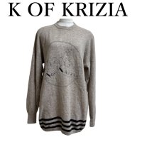 画像1: K OF KRIZIA レディース セーター 長袖 カシミヤタッチ ネコプリント ロング丈 ベージュ