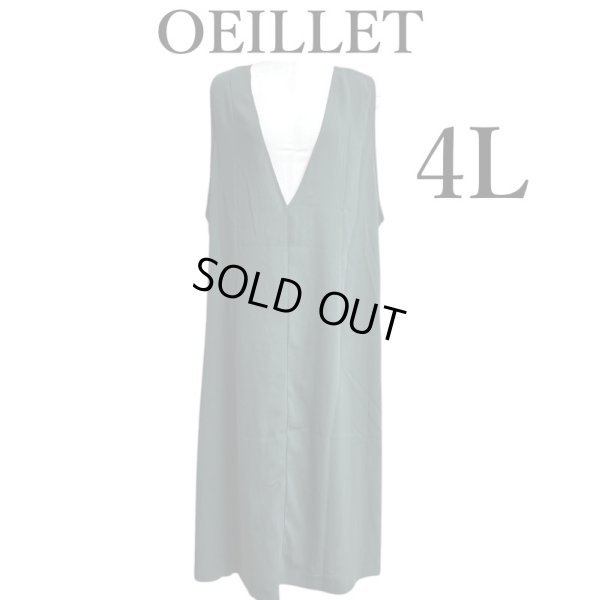 画像1: OEILLET (ウイエ)　レディース　大きいサイズ　サロペット風　ロングワンピース　グリーン　無地　夏　4L (1)