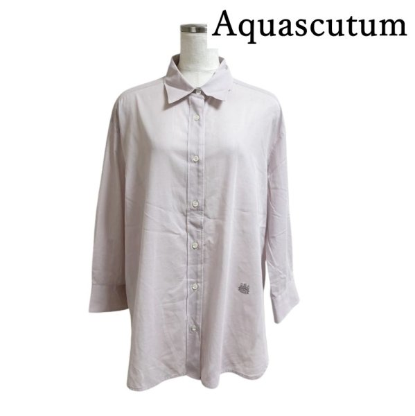 画像1: Aquascutum　アクアスキュータム　レディース　シアーシャツ　ブラウス　長袖　ラベンダーパープル　無地　10 (1)