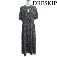 画像1: DRESKIP　ドレスキップ　ロングワンピース　ハンドカラー　半袖　フラワープリント　モノトーン花柄　白　黒　L (1)