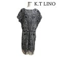 画像1: K.T LINO レディース　リネンワンピース　ひざ丈　半袖ワンピース　古代プリント　15号 (1)