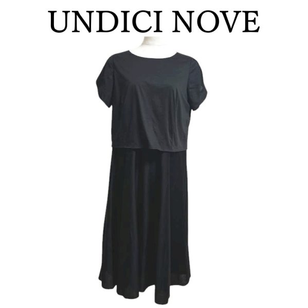 画像1: UNDICI NOVE（ウンディッチ・ノーベ）　レディース　ワンピース　ひざ丈　ドッキングワンピース　黒　ブラック　無地　40号　ブラックフォーマル (1)