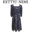 画像1: KETTY　NEMI 　ケティ　レディース　ワンピース ひざ丈　スクエアネック　7分袖　ネイビー　花柄　11号 (1)