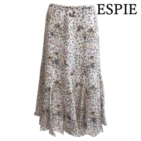 画像1: ESPIE エスピエ　オールシルク　シフォンスカート　ひざ丈　レトロ花柄　アイボリー　M (1)