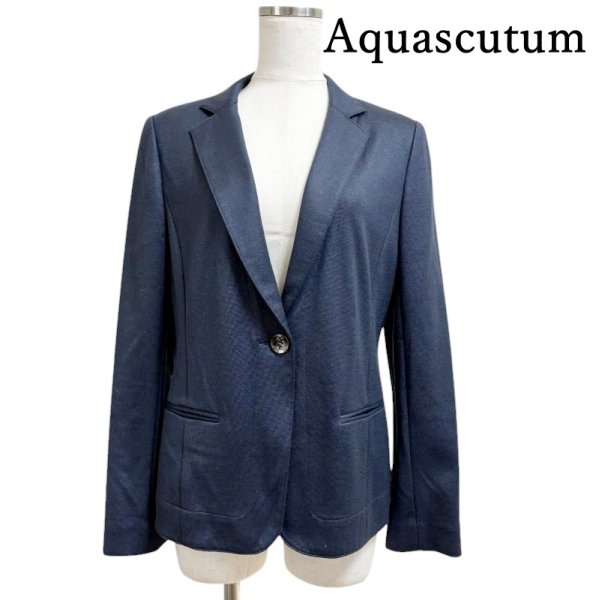 画像1: Aquascutum　Lanificio Faliero Sarti　アクアスキュータム 　レディース　テーラードジャケット　ワンボタン　ネイビー　L　11号 (1)