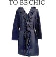 画像1: TO BE CHIC　トゥービーシック　ラッフルフリル　ロングニットカーディガン　ウエストリボン　黒　ブラック　 (1)
