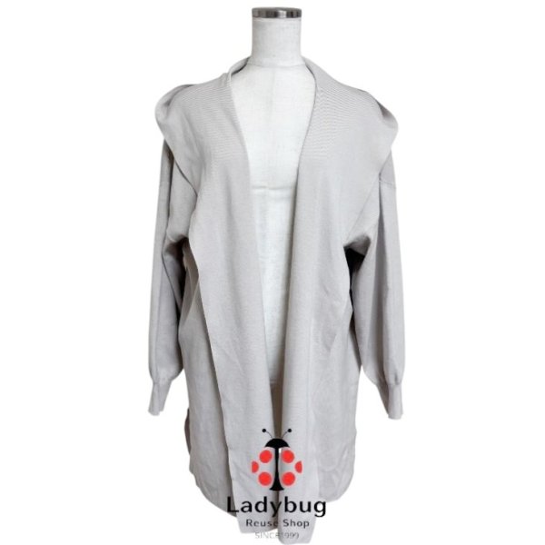 画像1: unfilo　自由区　ボタンレス　フード付きロングニットカーディガン　ライトベージュ　44号 (1)