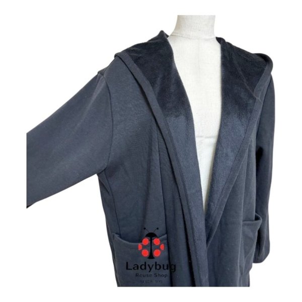 画像3: しまむら　ボタンレス裏起毛スウェットカーディガン　フード付き　黒　ブラック　LL (3)