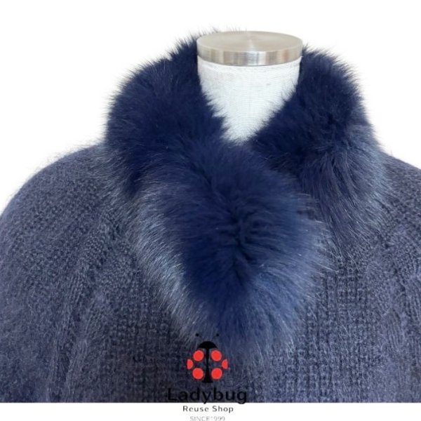 画像2: ワールド　リアルファー襟　高級モヘヤニットコート　ネイビー　F (2)