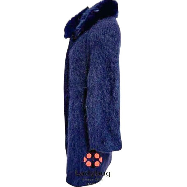 画像3: ワールド　リアルファー襟　高級モヘヤニットコート　ネイビー　F (3)