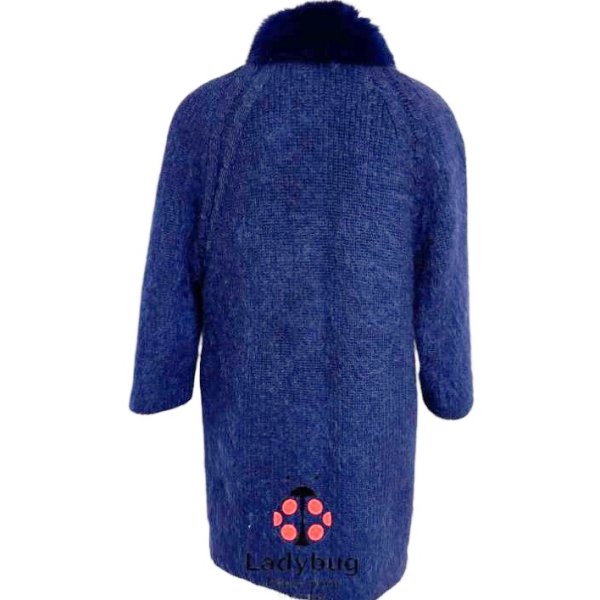 画像4: ワールド　リアルファー襟　高級モヘヤニットコート　ネイビー　F (4)