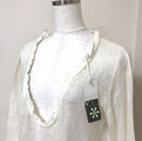 画像2: イーストボーイ Ｖネック 透かし編み 長袖ニット セーター 白 19号