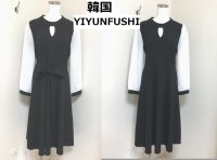画像1: 韓国ファッション YIYUNFUSHI シフォン袖 ロングワンピース 黒