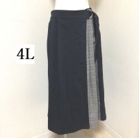 画像1: 大きいサイズ ラップ風 チェック切替 ウールタッチ ロングスカート 4L