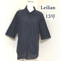 画像1: Leilian（レリアン） レギュラーカラー シャツ ５分袖 アイレットレース 13号 大きいサイズ