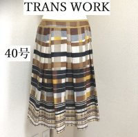 画像1: トランスワーク TRANS WORK  ブロックチェック ひざ丈スカート 40号 秋色