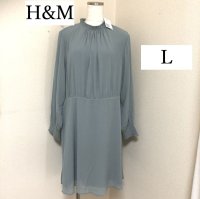 画像1: タグ付き H&M プリーツシフォン ワンピース ひざ丈 ブルーグリーン L