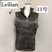 画像1: Leilian（レリアン） アンティーク風 ジップアップ ベスト アウター 秋 ダークブラウン 11号