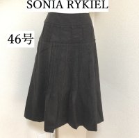 画像1: SONIA RYKIEL(ソニアリキエル) ダーツ入り スカート ひざ丈 チャコール 46号 大きいサイズ