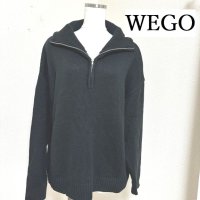 画像1: WEGO ハーフジップ ニットプルオーバー  セーター 長袖 黒
