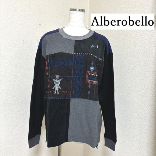 画像1: アルベロベロ(Alberobello)オレボレブラ ぶたさん刺繍  コーデュロイ パッチワーク風 トップス 黒 (1)