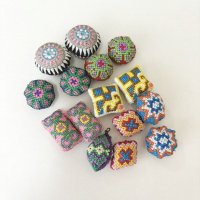 画像1: こぎん刺し　くるみボタン　アクセサリーパーツ　アソートセット　ハンドメイド