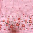 画像1: チェック　コットン生地　花刺繍入り　ピンク　110×720 (1)