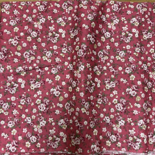 画像1: ローズプリント　レトロ　コットン生地　ピンクパープル　115×500 (1)