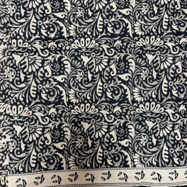 画像1: インド綿　中東　アジアン　唐草模様　コットン生地　ベージュ　ブラック　110×400 (1)