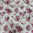 画像1: コットン生地　プリント生地　花畑　花柄　レトロ　ピンク　白　ブラウン　110×300 (1)