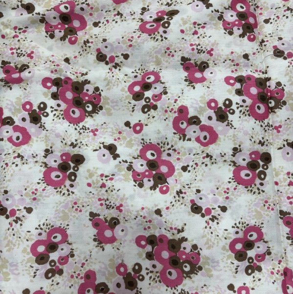 画像1: コットン生地　プリント生地　花畑　花柄　レトロ　ピンク　白　ブラウン　110×300 (1)