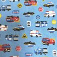 画像2: コスモテキスタイル　オックス　コットン生地　パトカー　救急車　消防車　乗り物プリント　青　110×210 (2)