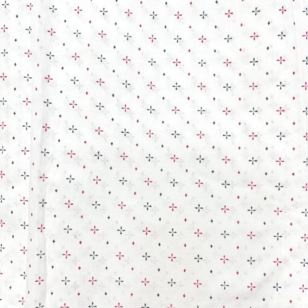 画像1: コットン生地　薄手　白　レトロ　パターン柄　105×200 (1)