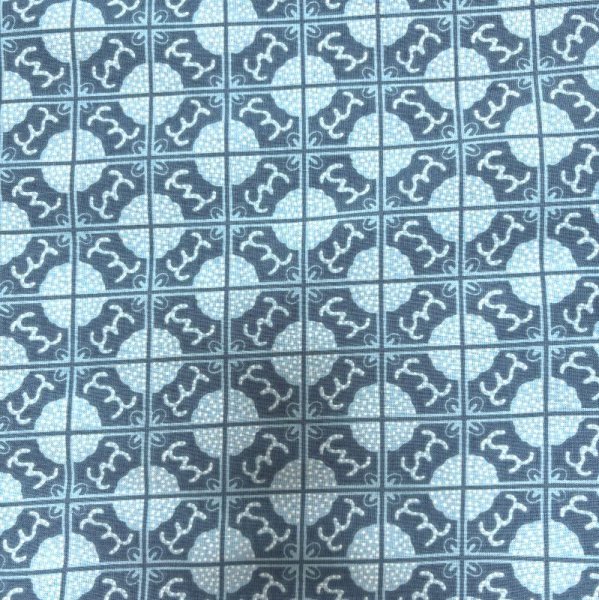 画像1: 綿ポリ　先染め生地　青　パターン柄　110×480 (1)