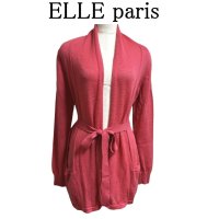 画像1: ELLE paris　ウエストリボン　ニットカーディガン　ショッキングピンク　38号　春　秋