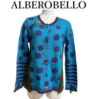 画像1: ALBEROBELLO（アルベロベロ）　カラフルニットカーディガン　大きなドット　モスグリーン　ブルー