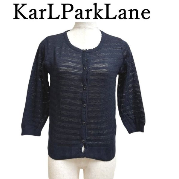 画像1: カールパークレーン　KarLParkLane　サマーニットカーディガン　ネイビー　透かし編み　7分袖　M (1)
