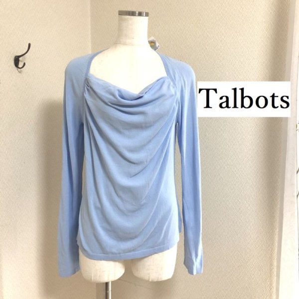 画像1: タルボット TALBOTS スクエアネック 涼しい 長袖 サマーニット 水色 S (1)