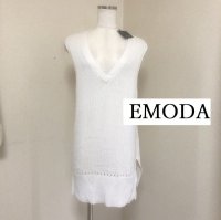 画像1: EMODA エモダ  Vネック サマーニット チュニック （白）