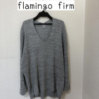 画像1: flamingo firm(フラミンゴファーム)  レディース vネック ワッフルニット 長袖 サーマルニット