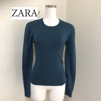 画像1: ZARA ザラ リブニット セーター 長袖 グリーン S