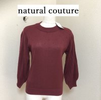 画像1: タグ付き natural couture(ナチュラルクチュール) ハイネック ニット セーター 7分袖 えんじ M 秋