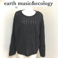 画像1: earth music&ecology スカラップ アイレット ニット プルオーバー 長袖 黒