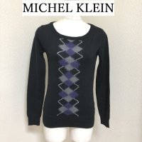 画像1: MICHEL KLEIN（ミッシェルクラン）レディース ニット セーター 黒 長袖 アーガイルチェック ３８号