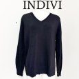 画像1: INDIVI　インディヴィ　レディース　レーヨンニット　Vネック　長袖セーター　黒　ブラック　無地　38号 (1)