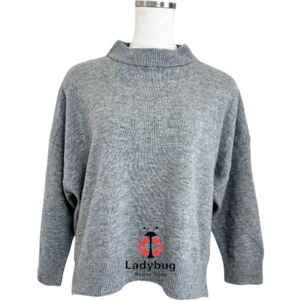 画像1: X-GILRL　エックスガール　ハイネックニット　ウール100　長袖セーター　前上がり　グレー (1)