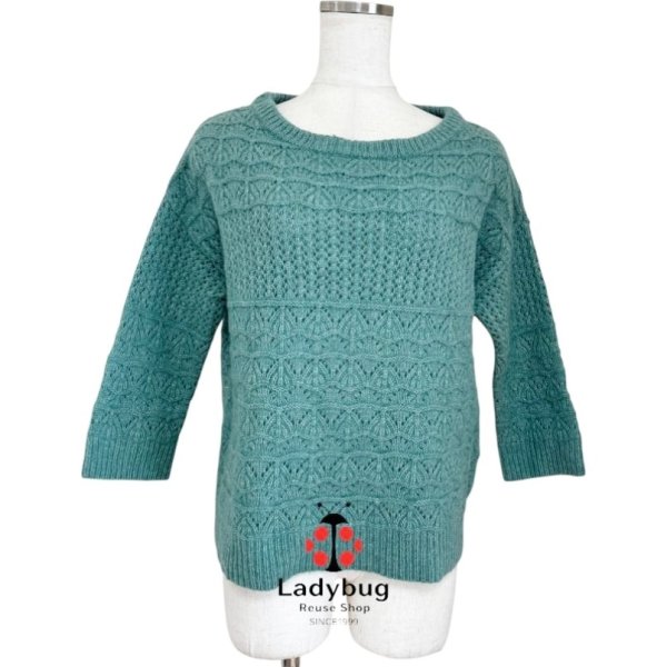 画像1: HUMAN　 WOMAN　ヒューマンウーマン　レディース　アンゴラブレンド　セーター　模様編みニット　7分袖　ブルーグリーン (1)