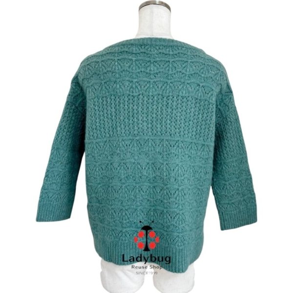 画像3: HUMAN　 WOMAN　ヒューマンウーマン　レディース　アンゴラブレンド　セーター　模様編みニット　7分袖　ブルーグリーン (3)