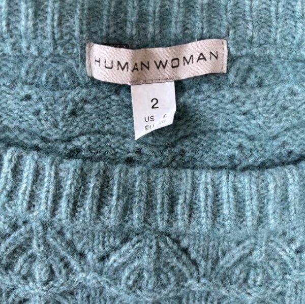 画像4: HUMAN　 WOMAN　ヒューマンウーマン　レディース　アンゴラブレンド　セーター　模様編みニット　7分袖　ブルーグリーン (4)