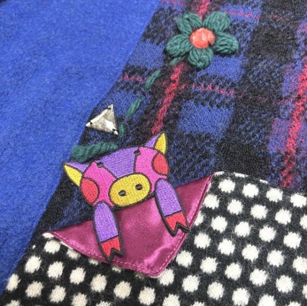 画像7: アルベロベロ　あったかチュニック　フリース　ニット　厚手　ブタワッペン　長袖セーター　ブルー (7)